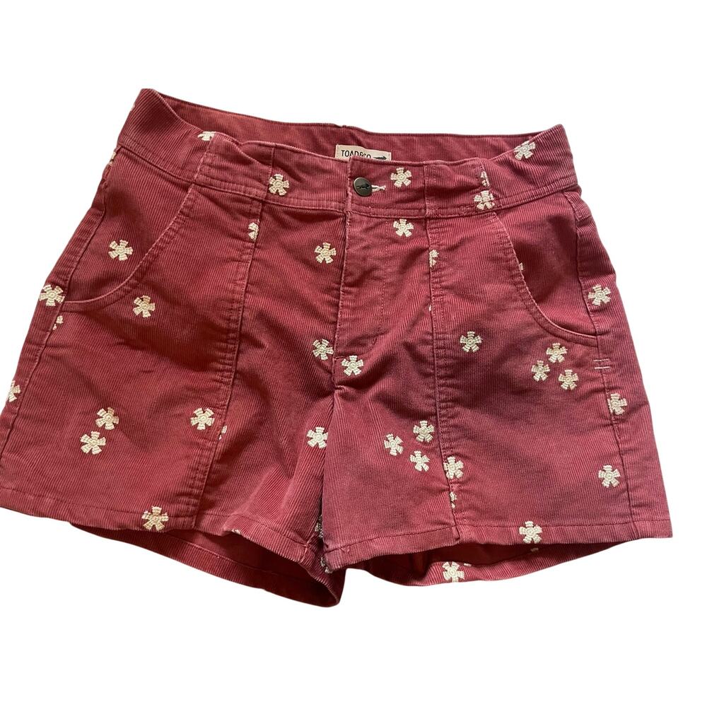 Toad & Co Coaster Cord Short Sundown Embroidery Red Corduroy Shorts Size 4 Boho